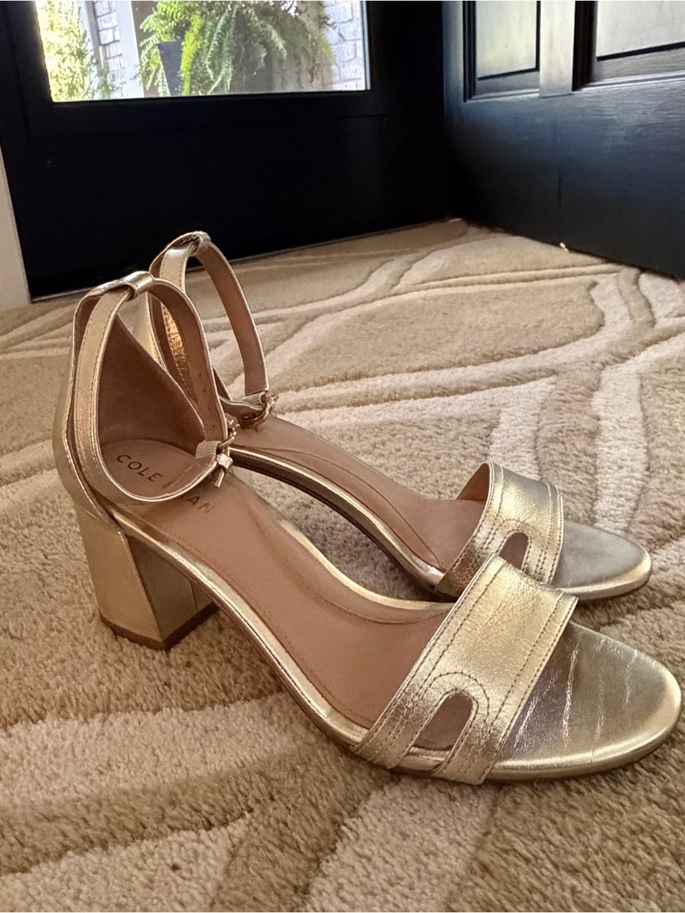Cole Haan Metallic Gold Block Heel Sandals